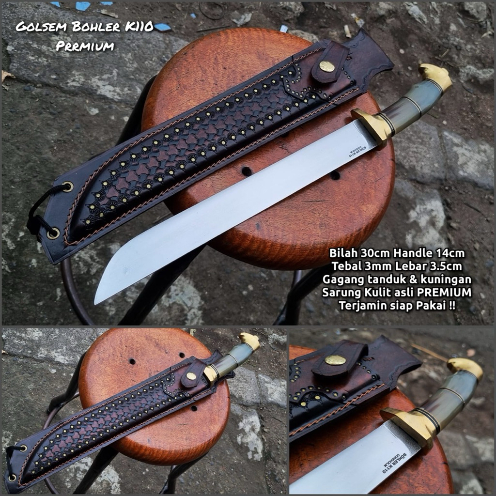 GOLOK PISAU SEMBELIH BAJA BOHLER K110 SARUNG KULIT 30 cm TAJAM