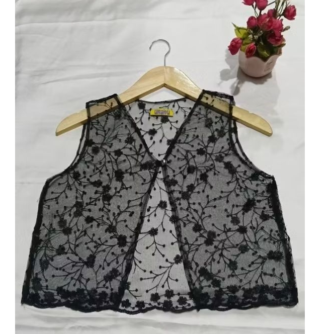 Vest brukat wanita/Rompi Brukat wanita dewasa/Rompi cantik/baju lebaran/croptop/Hitam