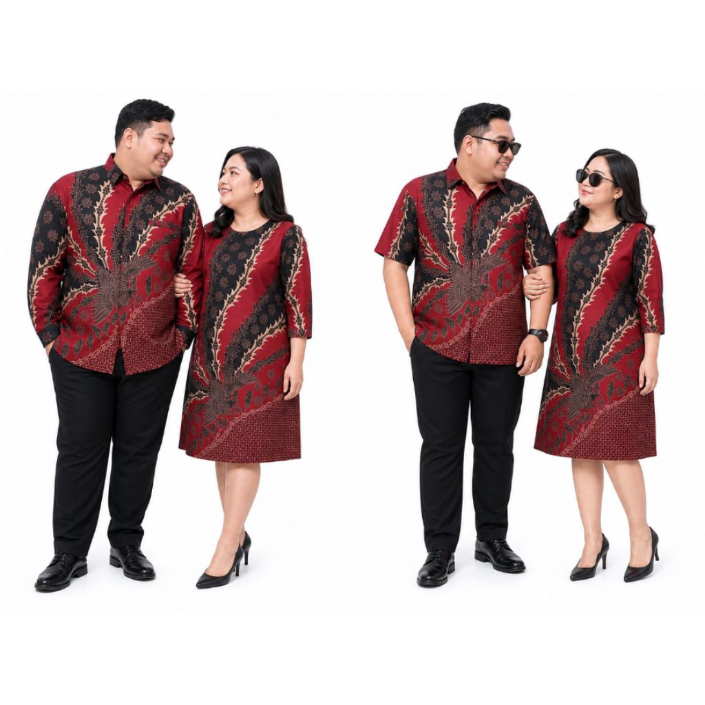 COUPLE MERAH DRESS BATIK COUPLE DRESS MERAH SERAGAM DRESS BATIK MERAH SARIMBIT DRESS MERAH BAJU PEST