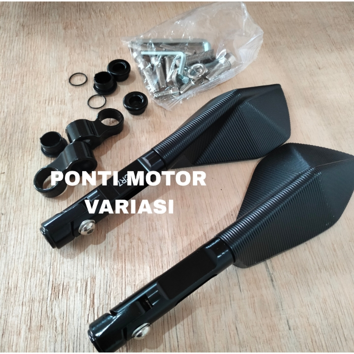 Spion Tomok V2 Hitam Kaca Biru CNC Universal variasi Motor Aerox Nmax Ninja r rr Cbr 150 250 r250 r1