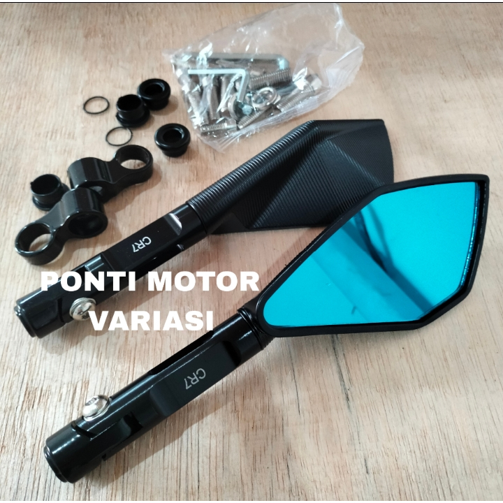PONTI MOTOR Spion Tomok V2 Hitam Kaca Biru CNC Universal variasi Motor Aerox Nmax Ninja r rr Cbr 150