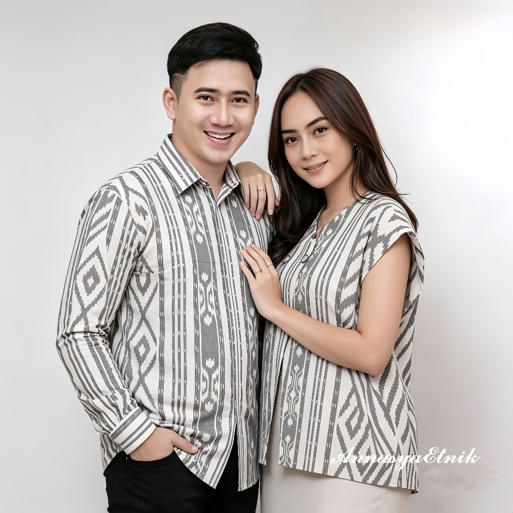 Set Couple Batik Tenun-Rompi Wanita-Kemeja Pria-Atasan Batik Kerja Wanita-Seragam Kantor