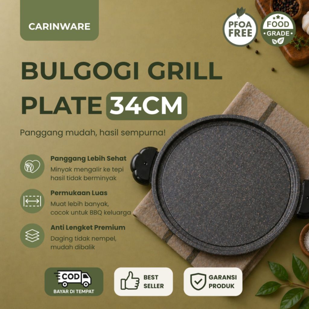 Carin(PROMO)TERLARIS Bulgogi grill plate 34cm korea grill pan jumbo handle blacklite | alat pemangga