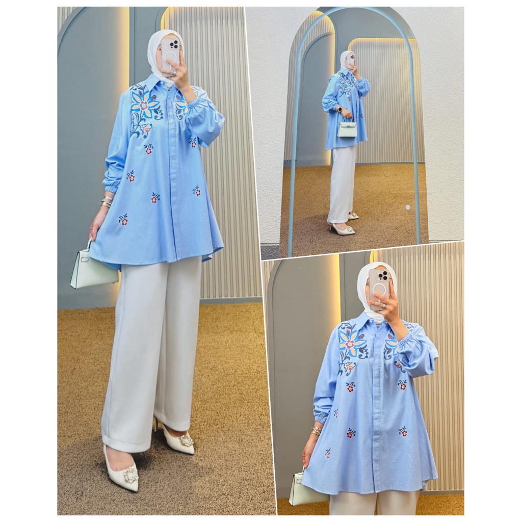 KEMEJA TUNIK KATUN KOMBINASI SYAINA BY SEMUT ORIGINAL