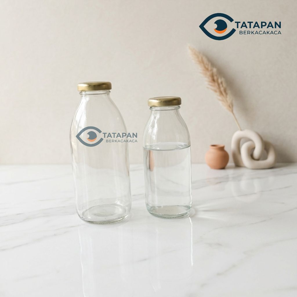 Botol Kaca Tutup Stainles 300-ml 500-ml  / Botol Kaca Juice Kopi Susu