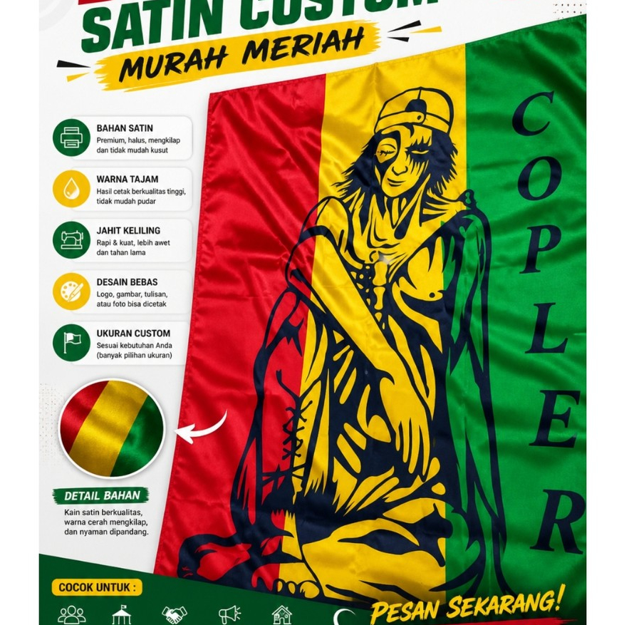 Bendera Custom Bahan Satin - Giant Flag - Bendera Full Printing - Bendera Komunitas - Bendera Custom