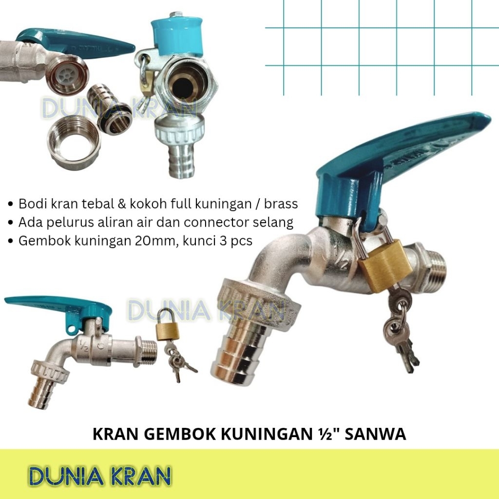 KRAN TAMAN GEMBOK KUNINGAN BRASS LOCKABLE WATER TAP KRAN AIR KUNCI SANWA