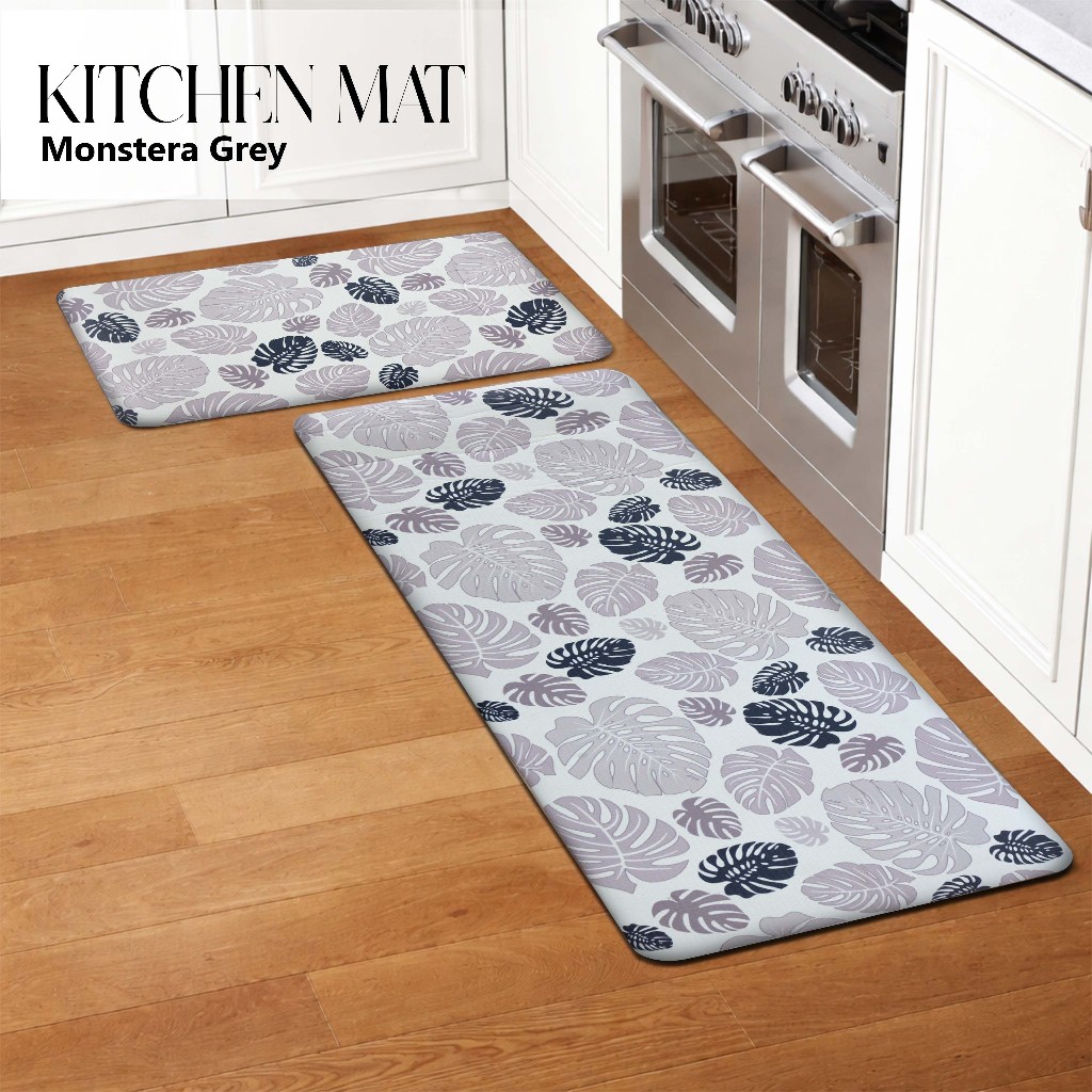 Kitchen Floor Mat MONSTERA GREY / Keset Alas Lantai Rumah Dapur Anti Selip Martha Karpet Surabaya