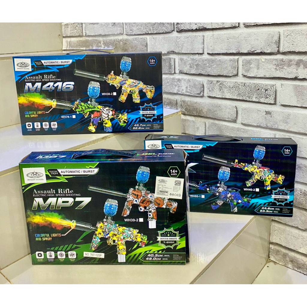 Mainan Tembakan Gel Automatic / Burst AK, MP7, MP16 / Maian Senapan Peluru Gel Ada Laser dan Asap