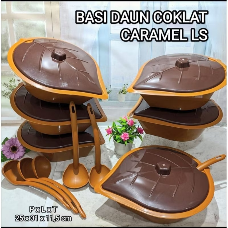 Basi Coklat Caramel Nagoya LS DAUN Set Isi 6Pcs / Prasmanan Plastik Daun