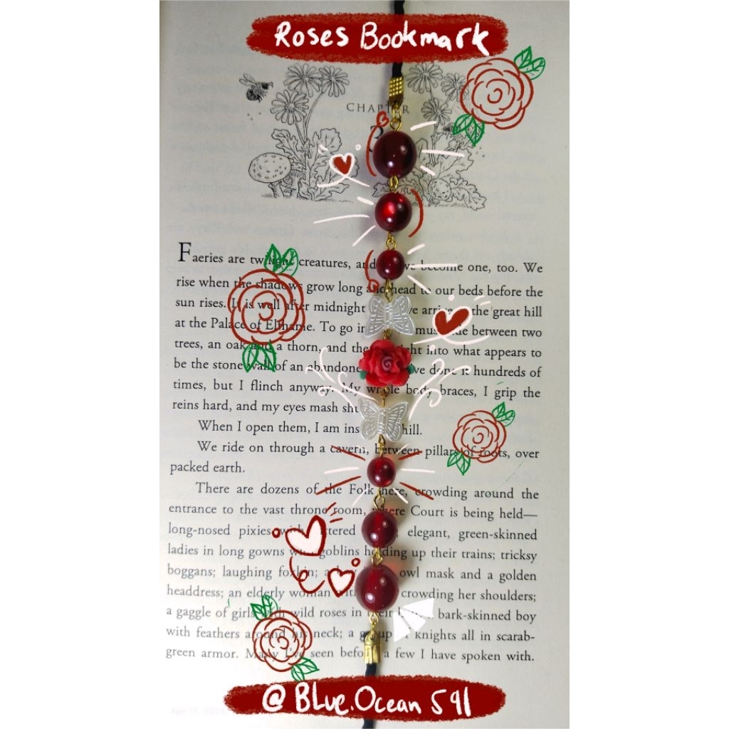 BOOKMARK RED ROSE/penanda buku merah rose/pembatas buku/penanda buku tali/penanda buku manik lucu ae