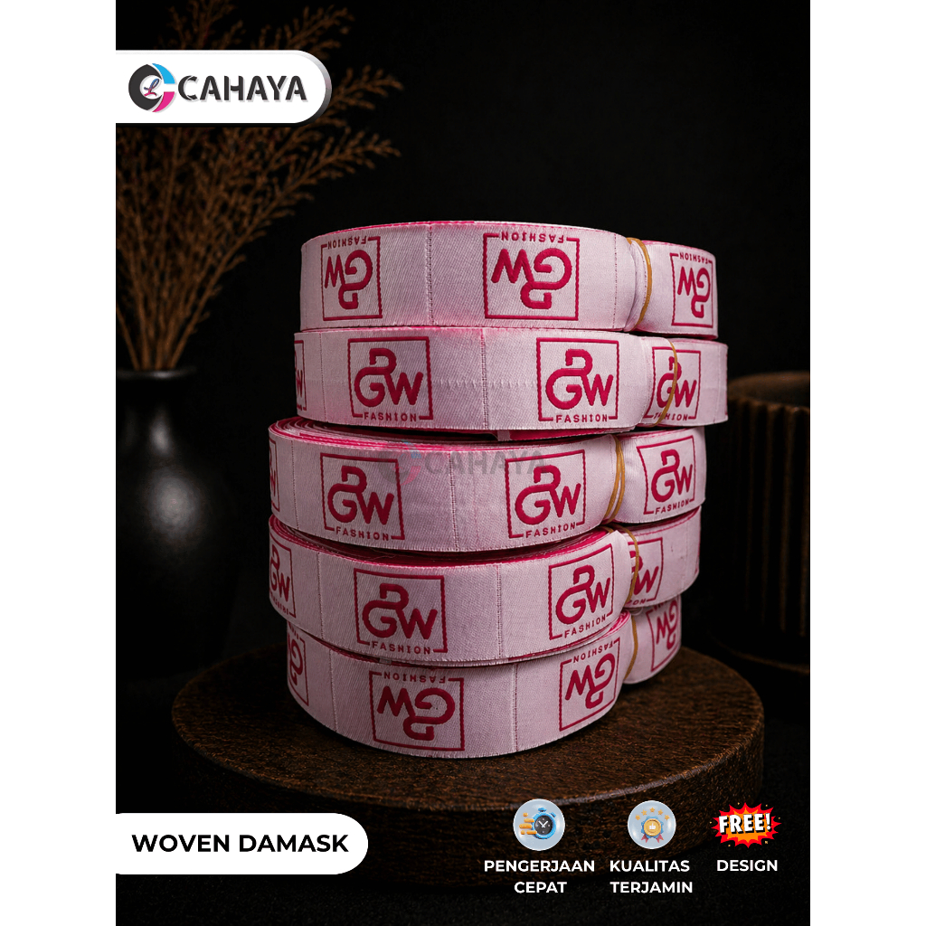 (free cutting) 1x4cm - 1x5cm Label Woven Damask / Label Baju Rajut / Label Bordir / Label Baju / Lab
