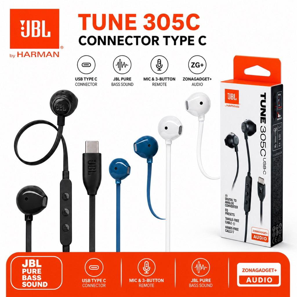 JBL TUNE 305 C USB C Wired Type C Hi-Res Earphones