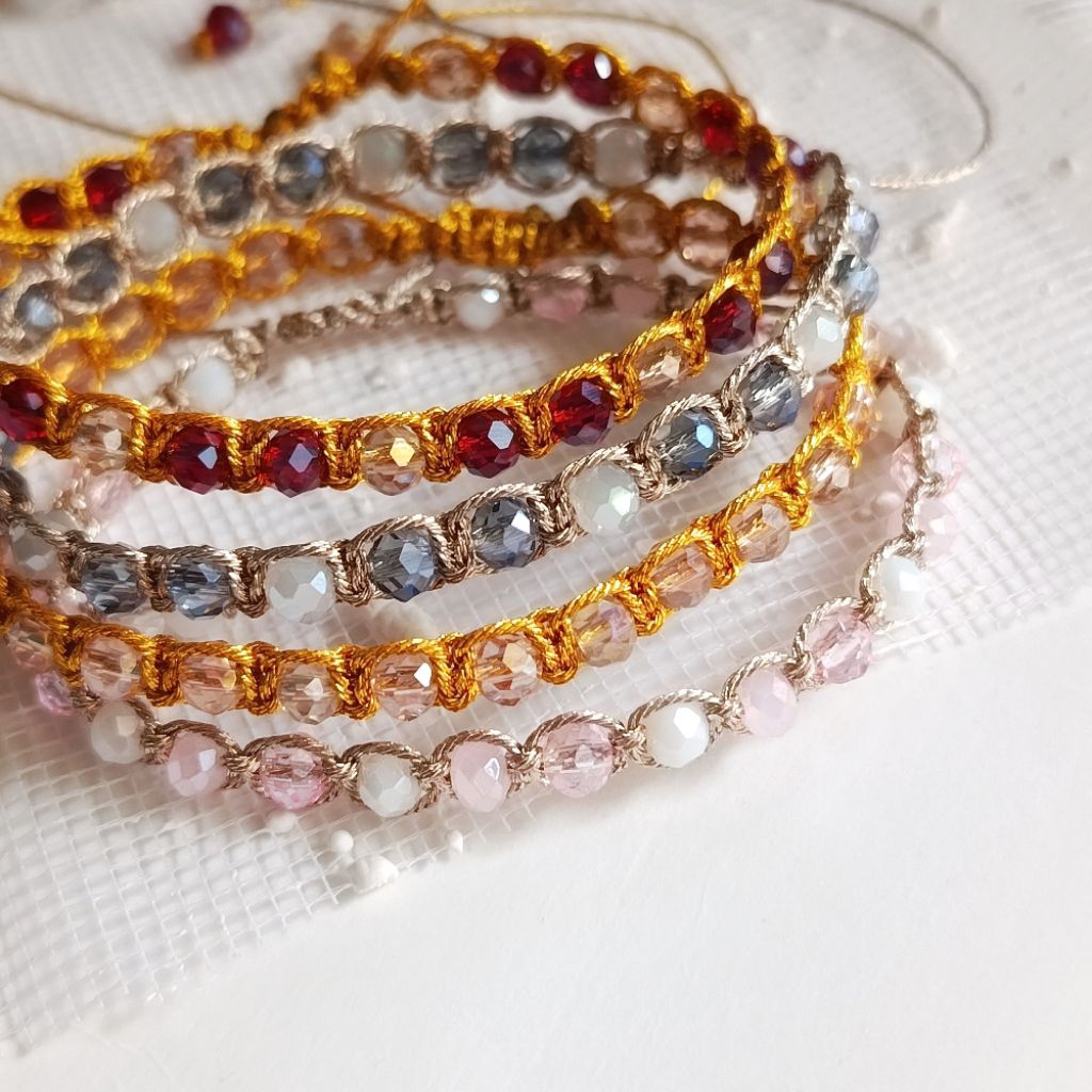 Gelang Kristal Ceko 4mm | Tali Giok Metalik | Gelang Handmade
