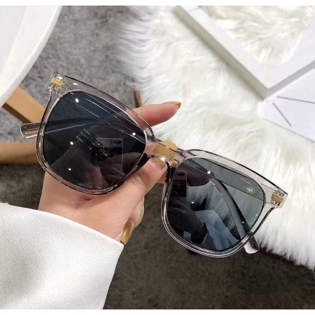 Kacamata Hitam Unisex Frame Kotak Besar Gaya Korea Retro