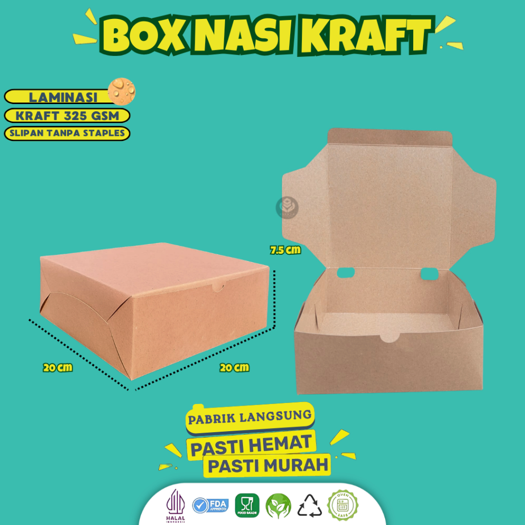 Dus Nasi 20x20 Box Nasi Kotak 20x20 Laminasi 325 Gsm (B5K4-20X20X7.5)