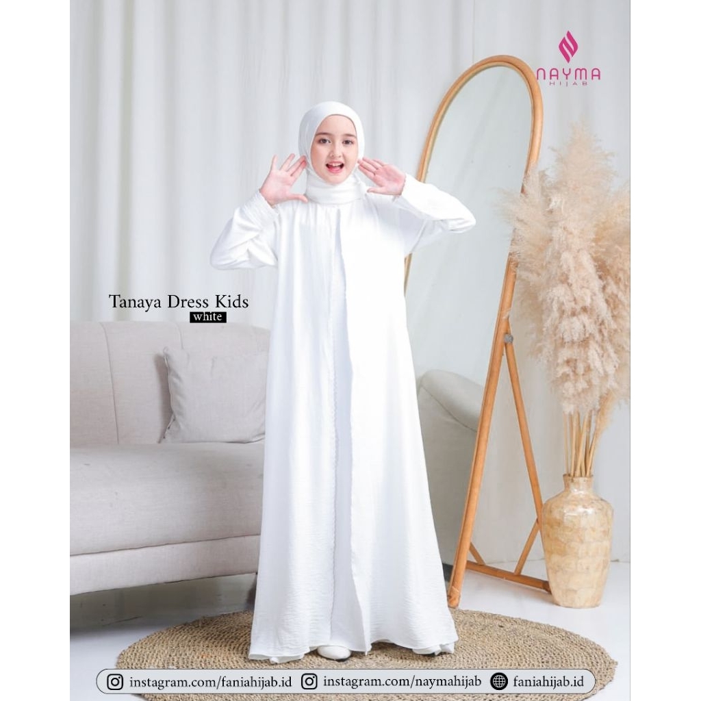 DIRA & TANAYA DRESS BY NAYMA HIJAB - GAMIS ANAK PUTIH POLOS BAHAN CRINKLE AIRFLOW