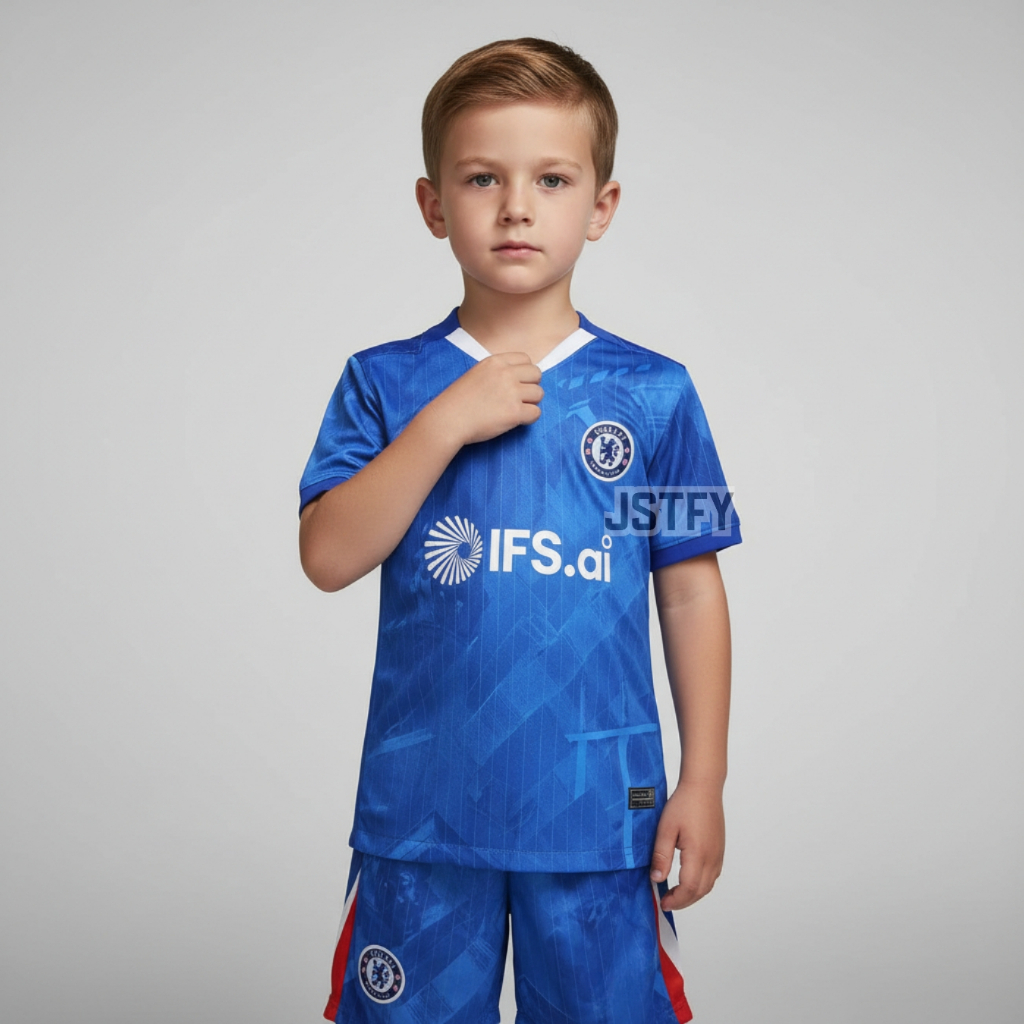 KIDS Jersey Chls Home 2025 2026 Baju Bola Warna Biru Anak Patch Premier League UCL Custom Nameset Na