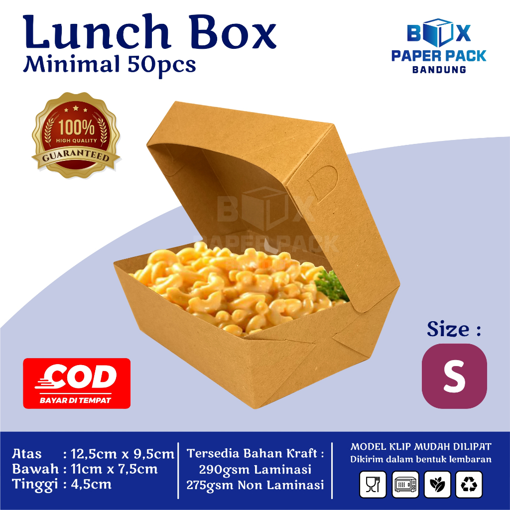 Lunch Box Size S  Kotak Makan Kertas Paper Box Kraft Dus Makanan Dimsum Takoyaki Snack Grosir