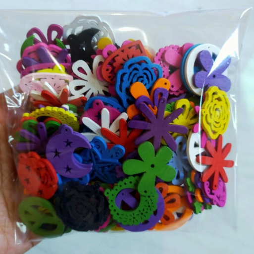 100Pcs Manik Kayu Mix - Kancing Variasi Kayu - Kancing Kayu