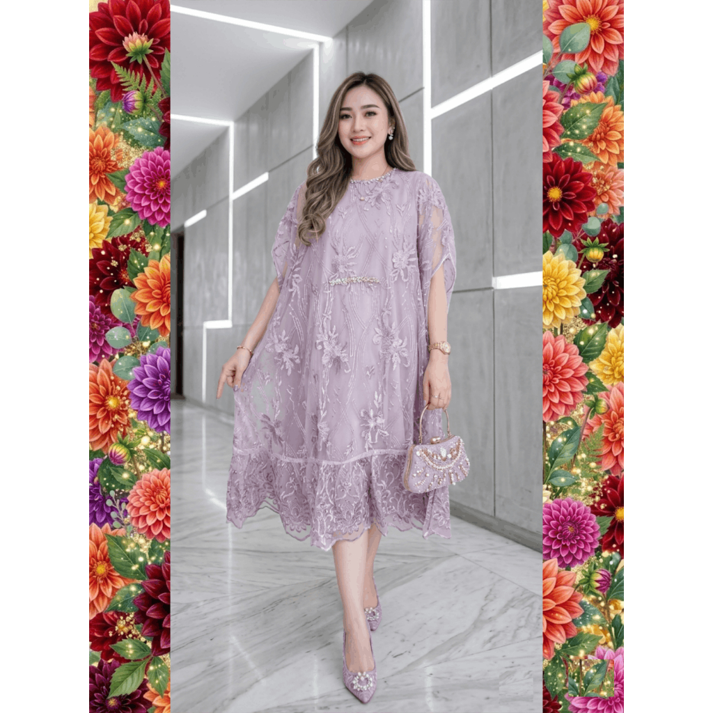 584 Dress Kondangan Brukat Tile  Mewah/8 Warna/Real Pict