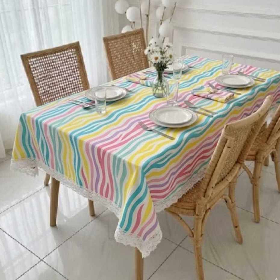 baru taplak meja makan meja tamu motif  katun dengan variasi renda putih
