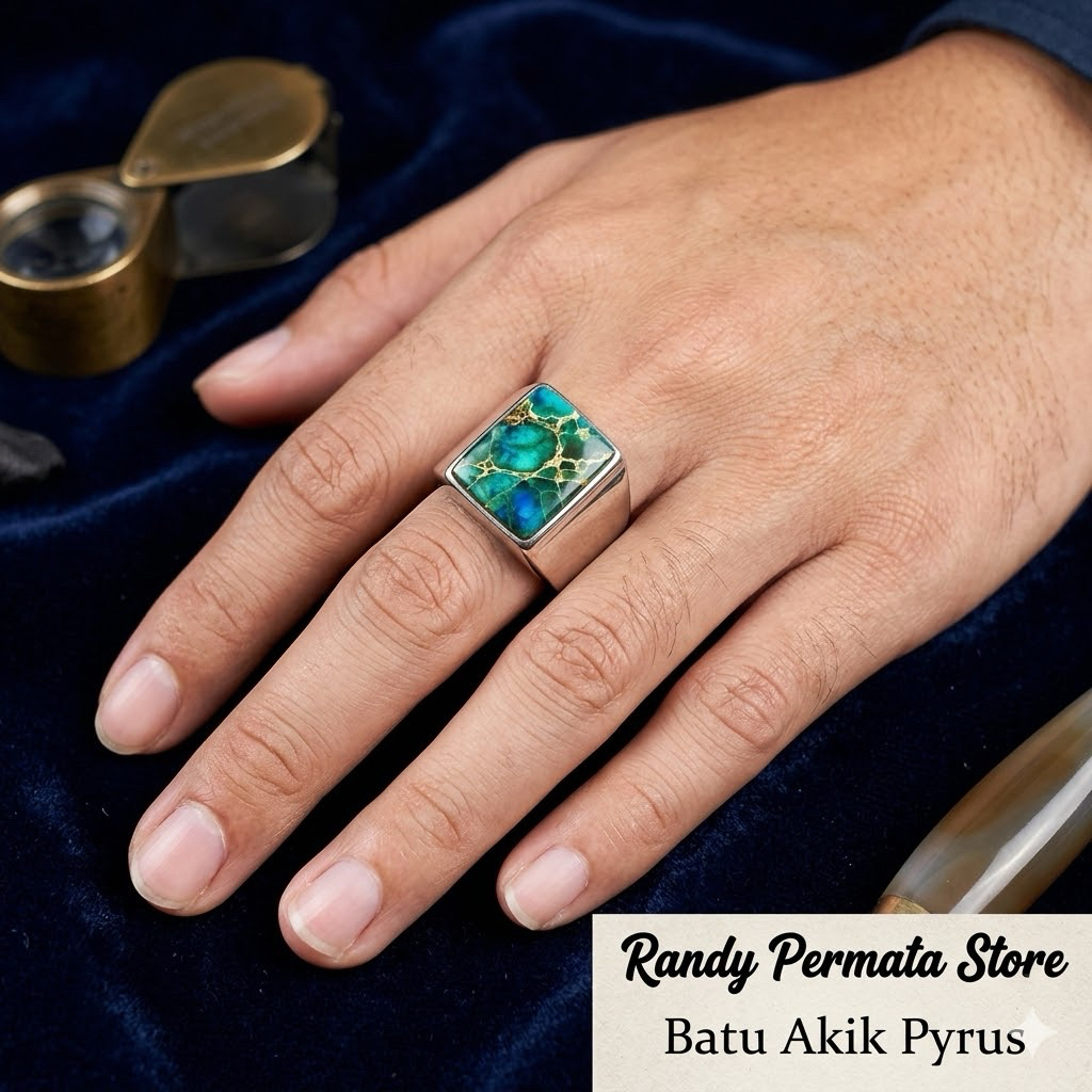 Batu Cincin Pria Fashion Pria cincin Batu Pirus Motif Antik