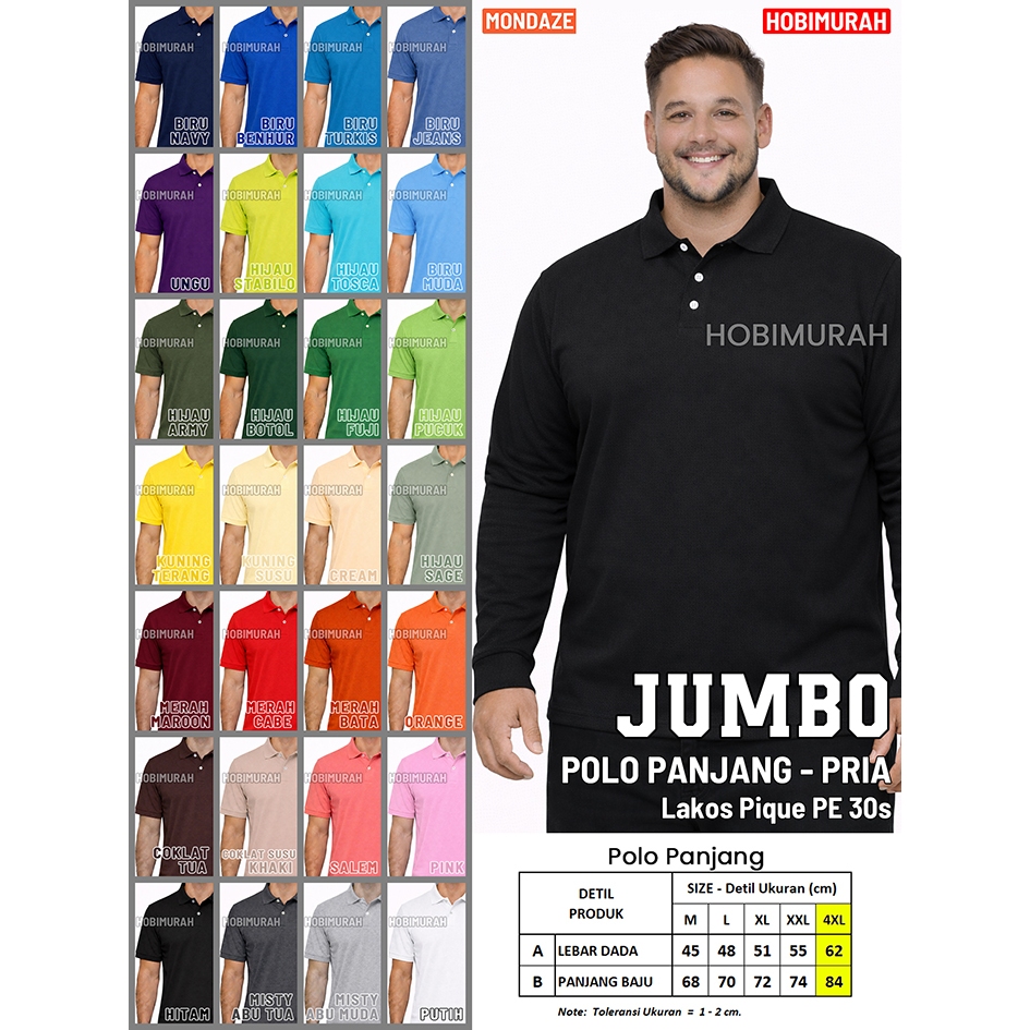Kaos Polo PANJANG JUMBO 4XL 5XL - Pria Wanita  |  Kerah Polos  |  Mondaze