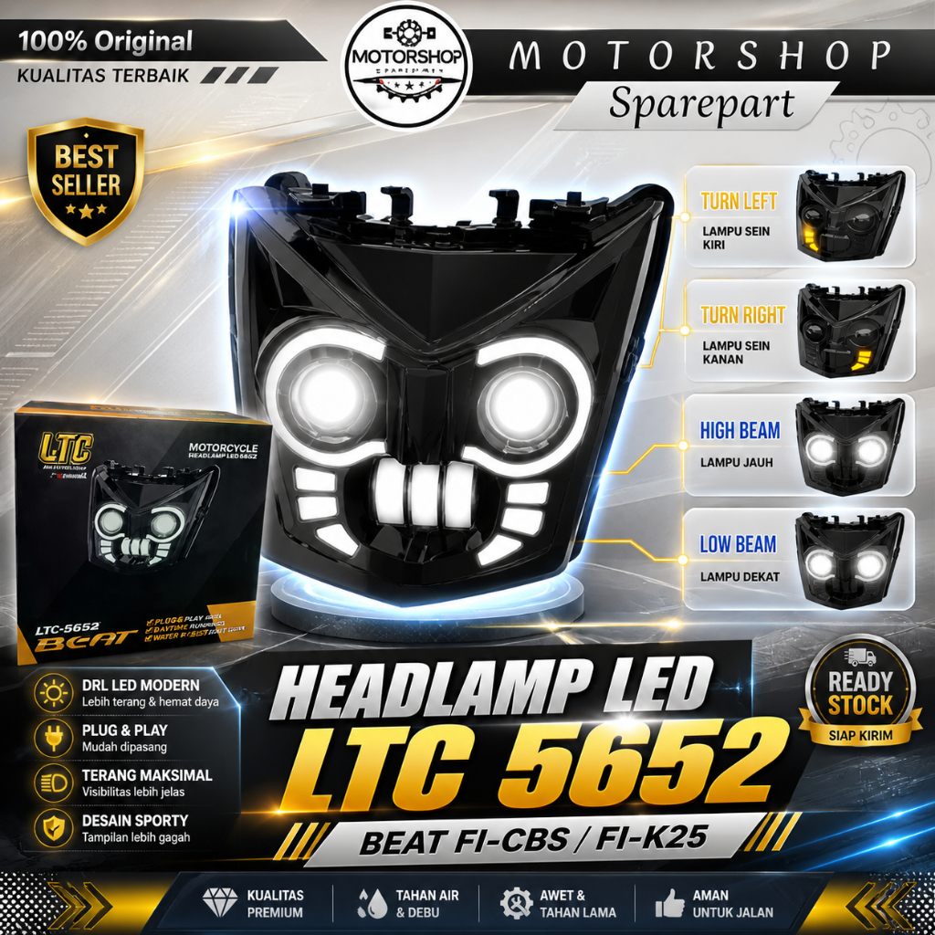 ( LTC ) Headlamp LED Lampu Depan 5652 Beat FI-CBS F1-K25 Sporty ESP Tahun 2013-2016