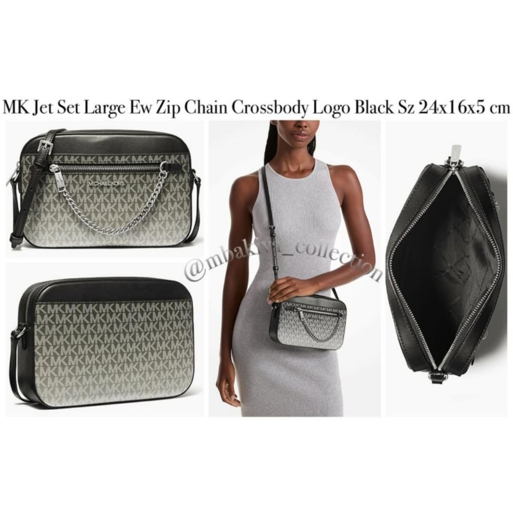 MK Jet Set Large Ew Zip Chain Crossbody Logo Black