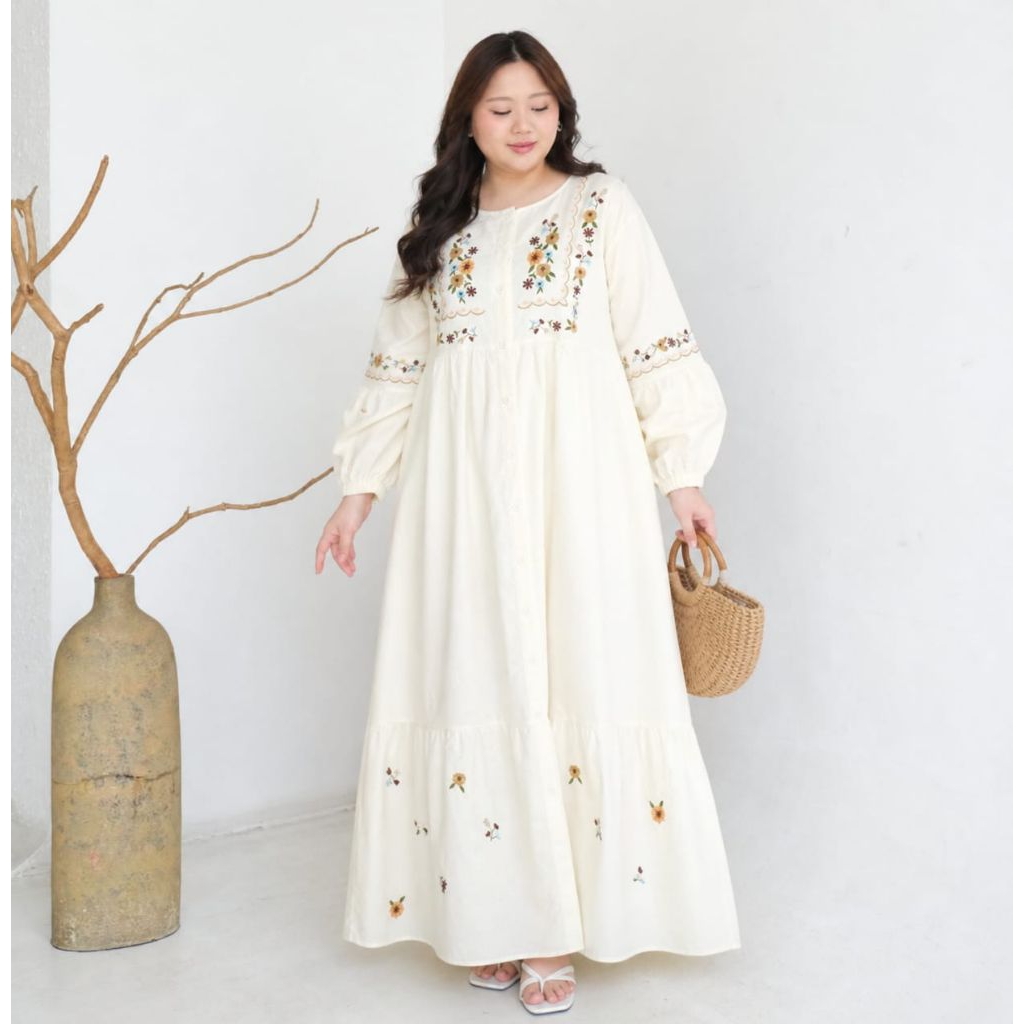 Gamis jumbo Abaya Busana muslim Giani bordir linen ld 120 130 140 cm