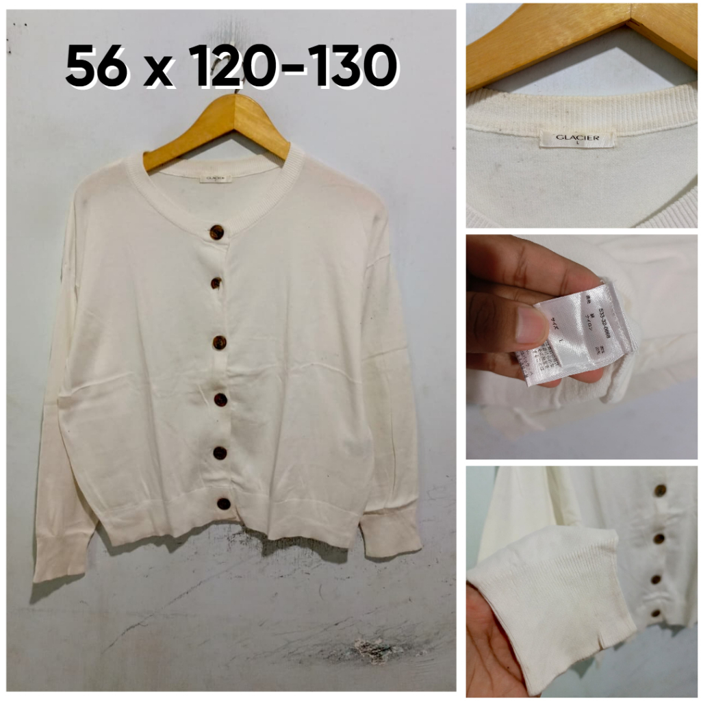 Cardigan Glacier Putih Broken White BW Size L Wanita Cardi Knit E111