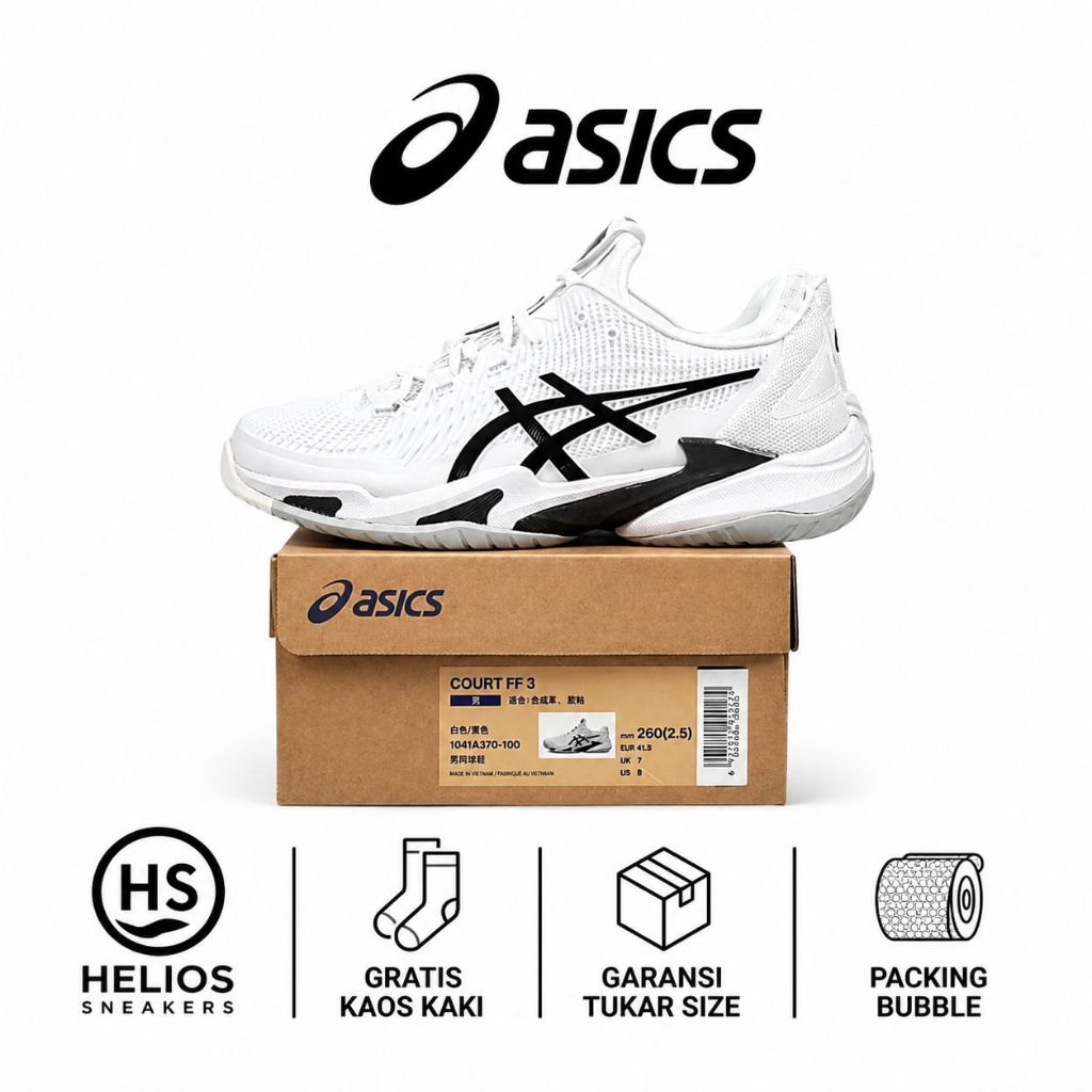 Sepatu ASICS Court FF 3 White Black Tennis Premium Pria Wanita Nyaman Anti Slip