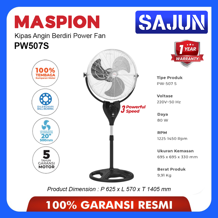 Maspion Kipas Angin Berdiri Power Fan 20 Inch - PW - 507 S | PW507 S