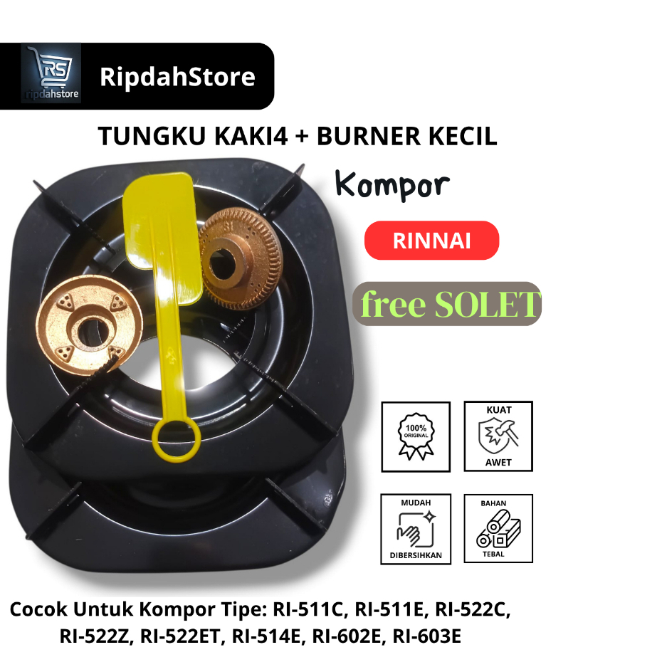 [PAKET LENGKAP] 2 Pcs Tatakan Kompor Rinnai Kaki 4 + 2 Pcs Burner Alloy | Set Dudukan Nampan Kompor 