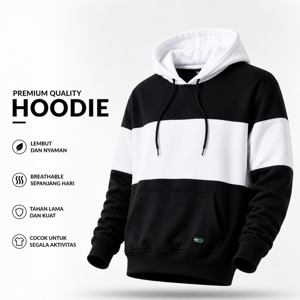 Nsa Ind Hoodie Two Colour Block black White pria wanita