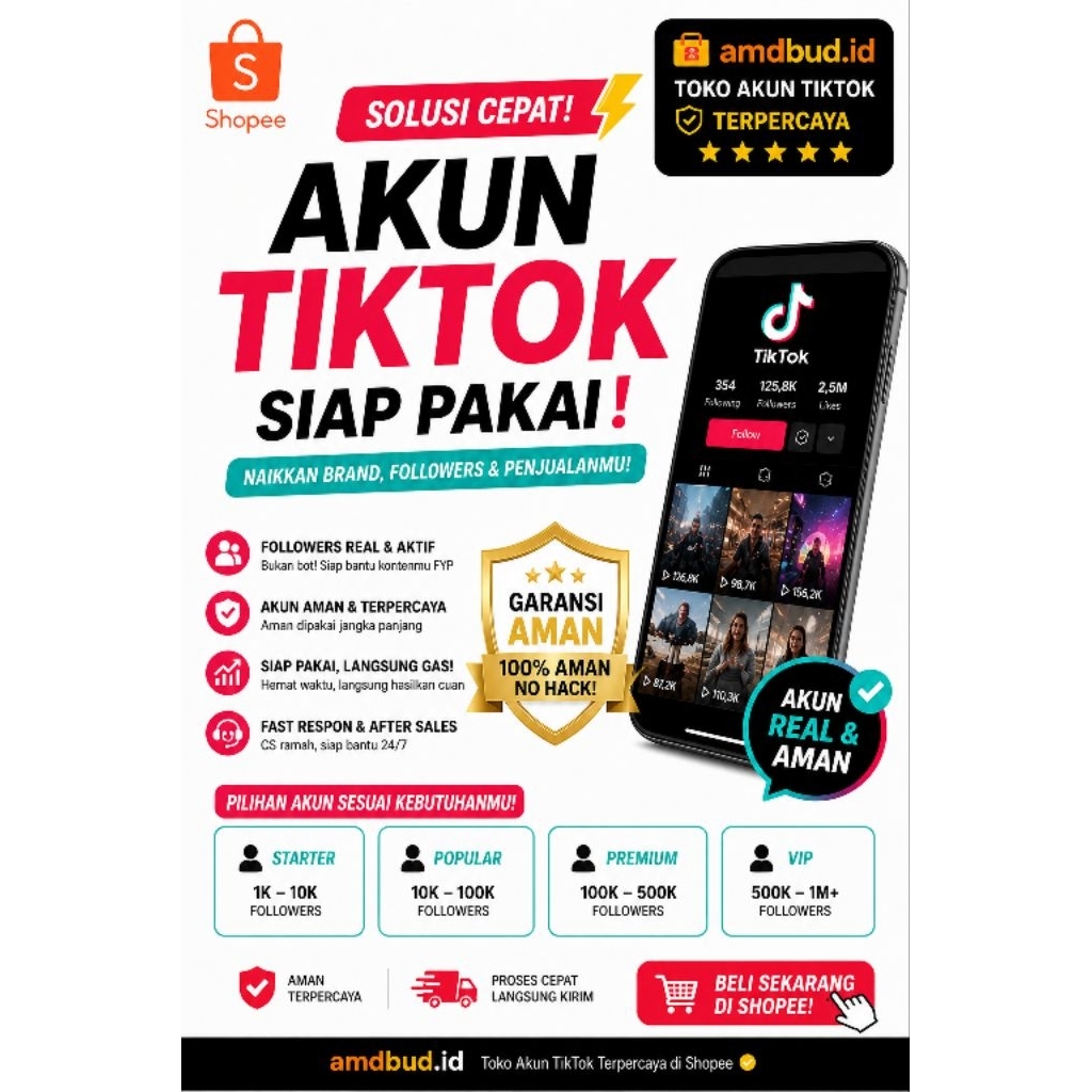 AKUN TIKTOK FOLLOWERS ( 10k - 20k foll) INDO AKTIF HASIL KONTEN FYP BISA LIVE