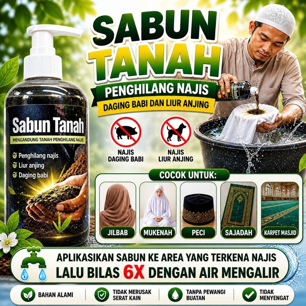 ST PUMP - Sabun Tanah Sabun Anti Najis Sabun Cuci Hijab Baju Muslim Syariah Menghilangkan Najis Liur