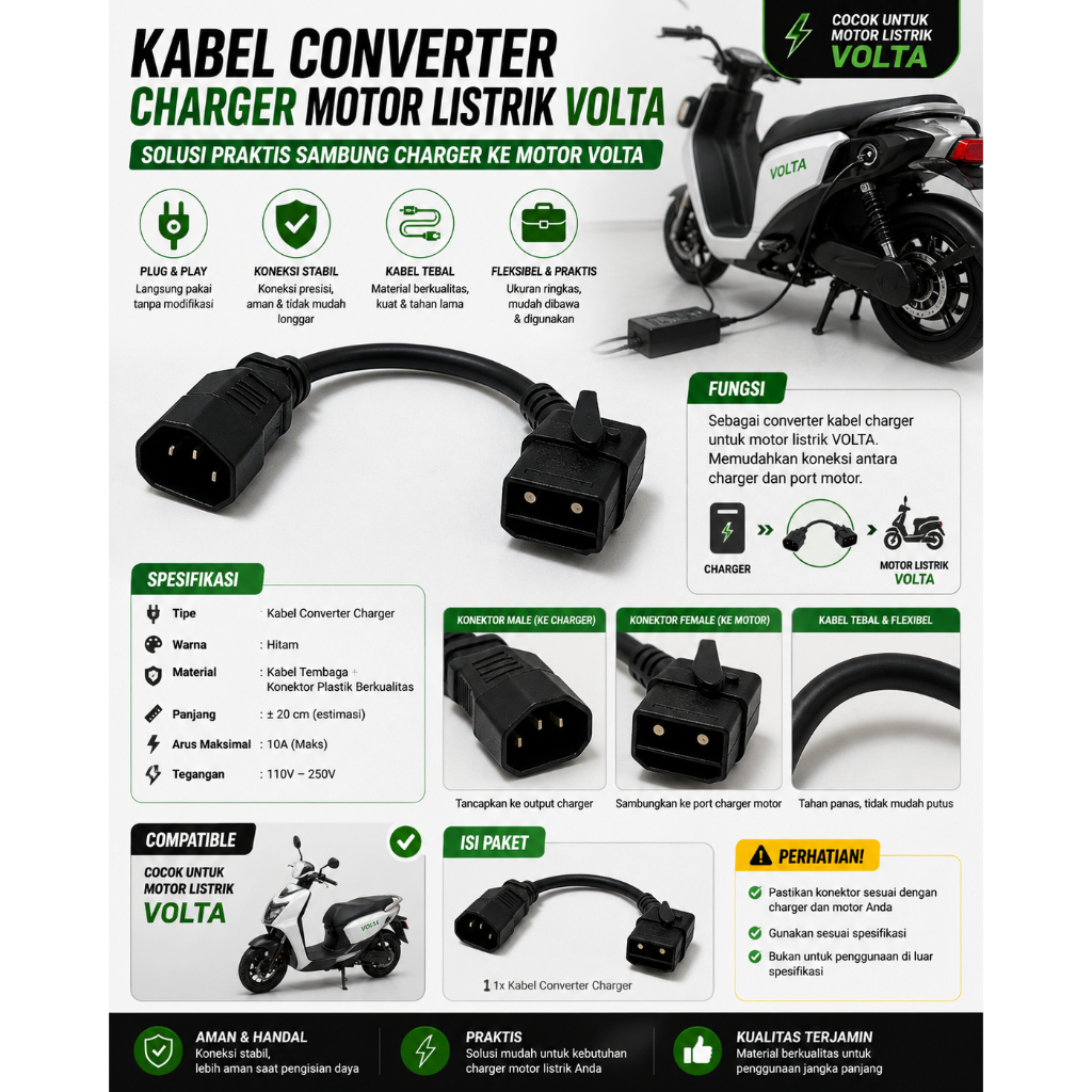 KABEL CONVERTER CHARGER MOTOR LISTRIK VOLTA