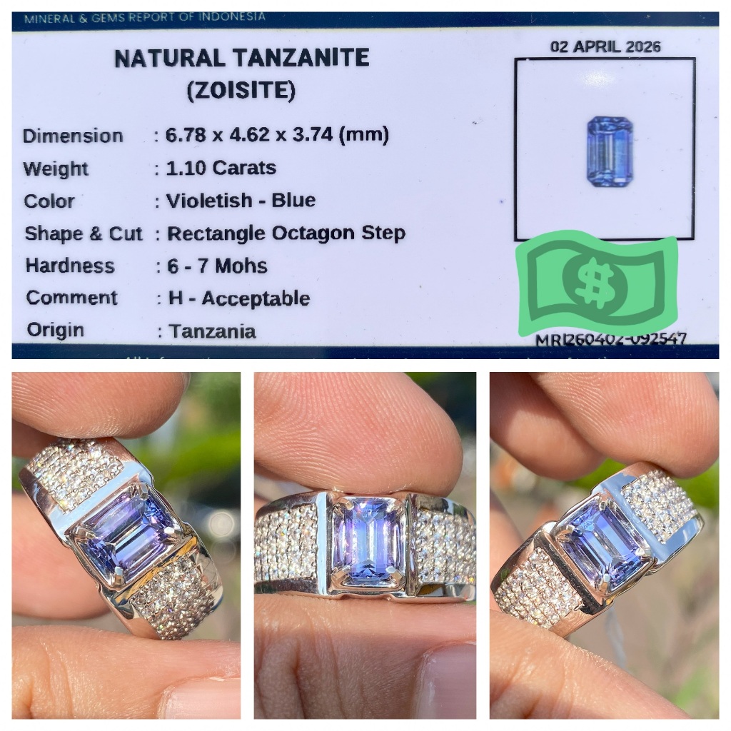 Natural 1.10ct tanzanite zoisite eye clean top luster