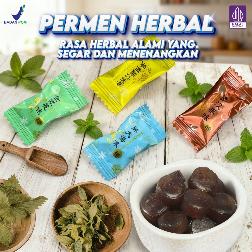 Permen Herbal Pereda Sakit Tenggorokan 4 Rasa Luo Han Guo Honeysuckle Pat Hai Hai Madu Niose Antler 