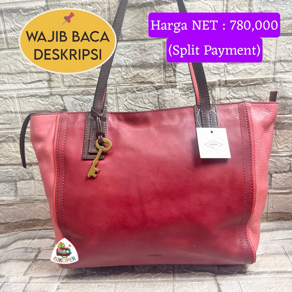 627# NET-Preloved Fossil Emma Coloblock Pink Red Tote