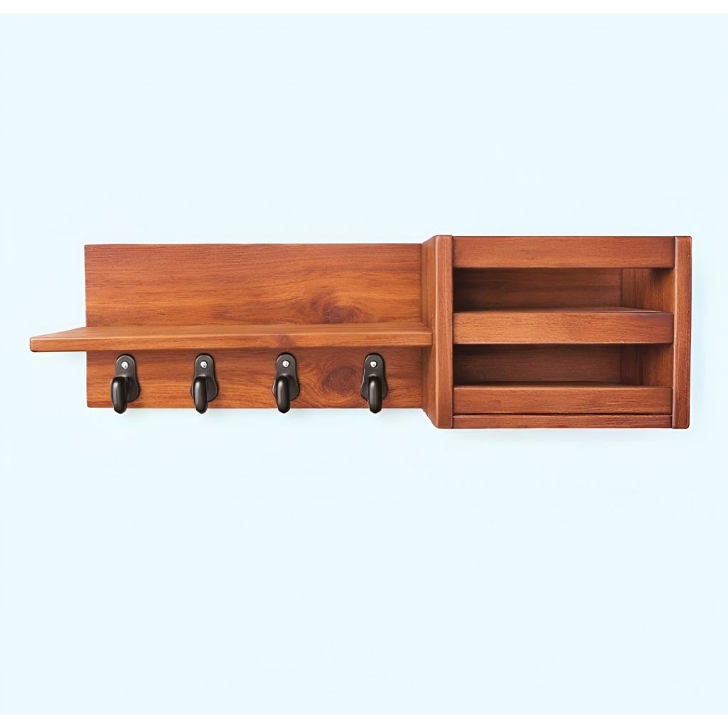 Rak  serbaguna Charger HP dan Remote Dinding Kayu Jati 3 Slot - Desain Elegan, Mudah Dipasang, Penga