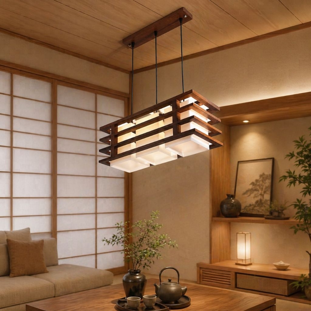 Kap lampu jepang shoji model gantung 3 ini 1 material kayu pilihan