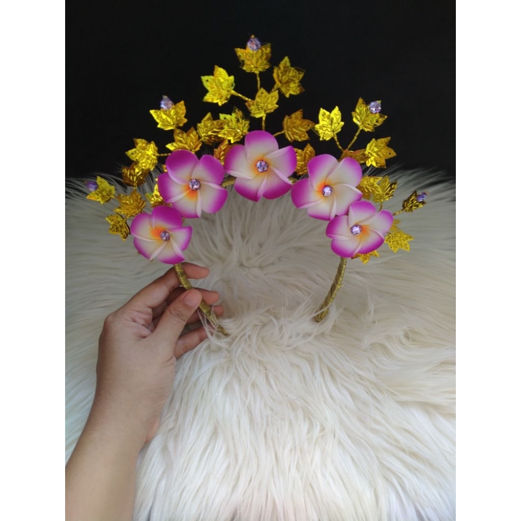 Bando tari bali kamboja ungu daun runcing