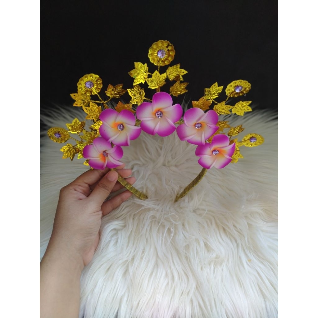 Bando tari bali kamboja ungu daun bulat