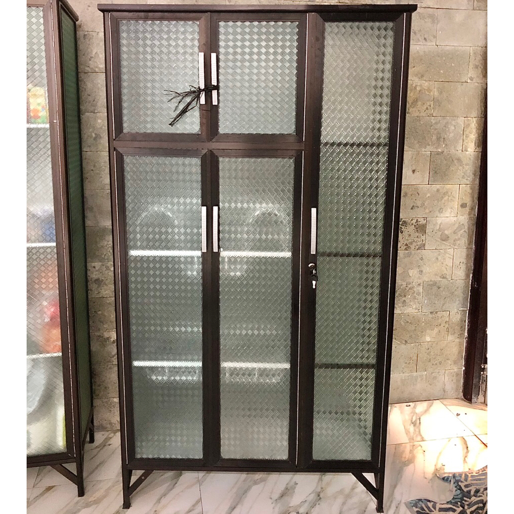 RAK LEMARI PIRING ALUMINIUM BROWN SILVER FULL KACA
