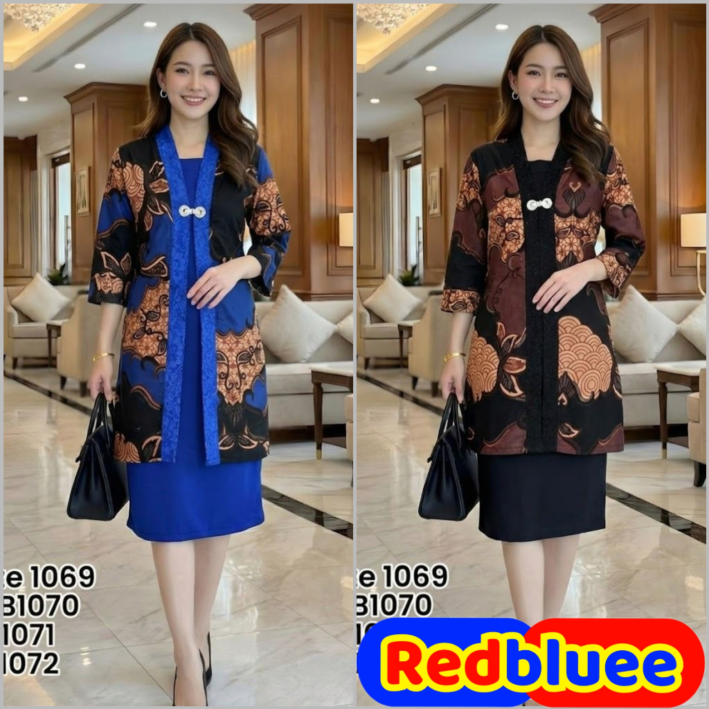 Redbluee Dress Scuba Blazer Rompi Panjang Bahan Katun Premium Motif Batik Rb 1068 Lfs [Bisa Seragam]