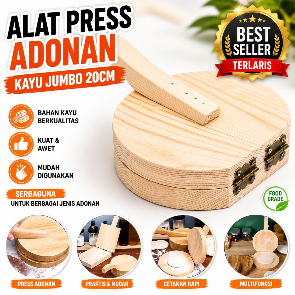 Cetakan Dumpling Kayu Jumbo 20cm Alat Press Adonan Pangsit Lumpia Tortilla Roti Multifungsi Tebal Aw