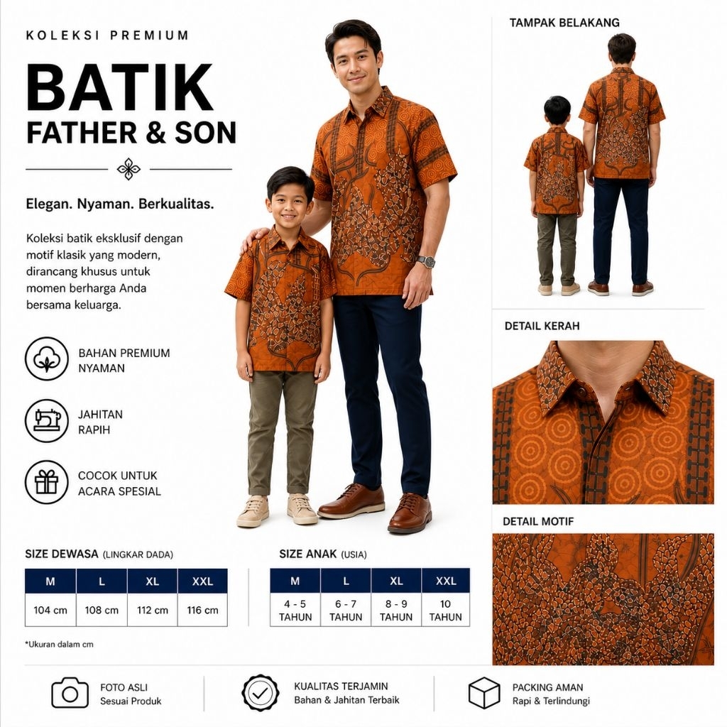 Kemeja Batik Kapel Ayah dan Anak | Ayah Lengan Pendek | Anak Lengan Pendek